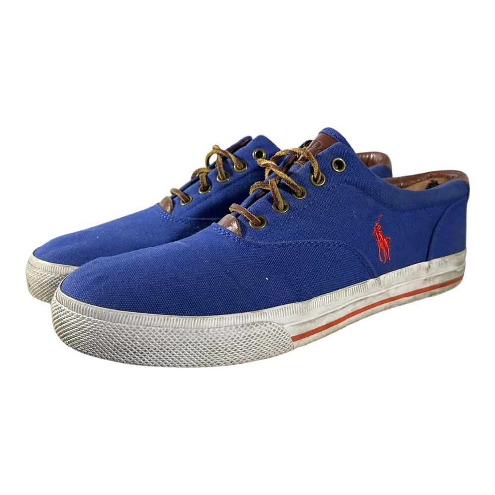 Polo Ralph Lauren Vaughn Canvas Leather Shoes Men's Size 10D Blue Red